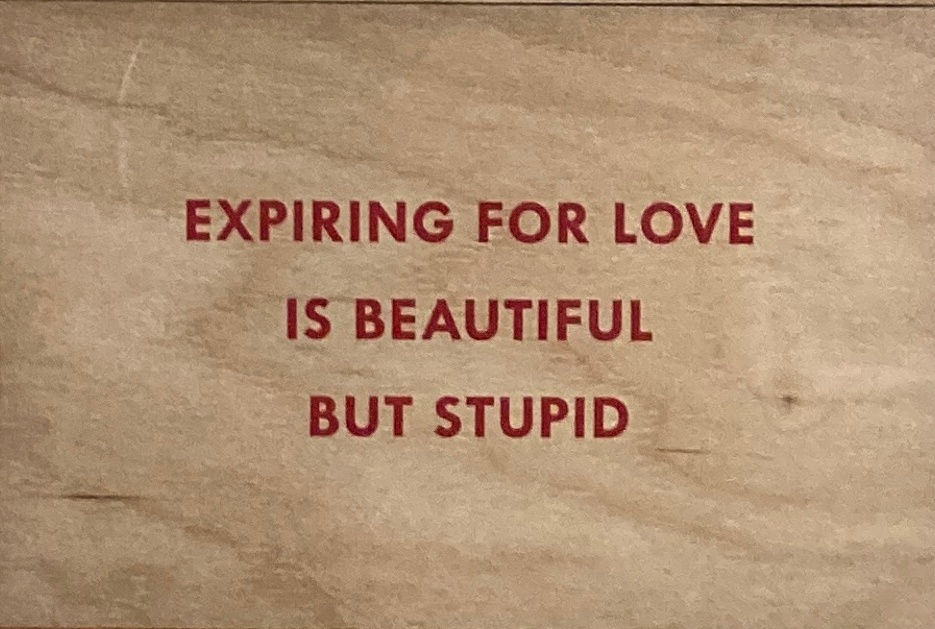 Expiring for Love is Beautiful But Stupid Wooden Postcard [Red Text] thumbnail 1