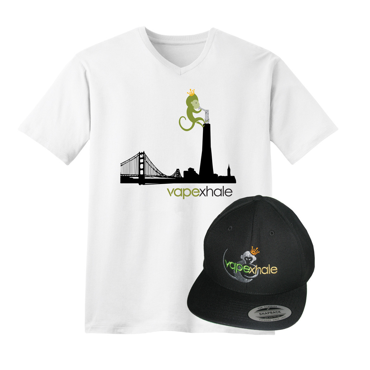 Vapexhale San Fran Skyline V-Neck T-Shirt & Hat Bundle