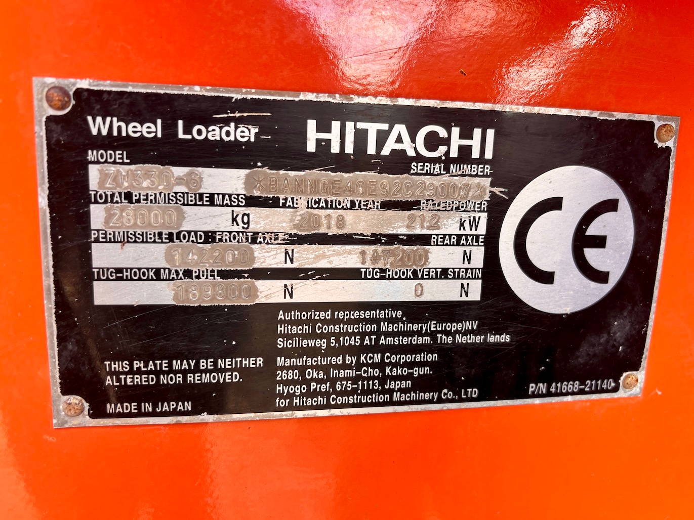 Used 2018 Hitachi ZW330-6 For Sale