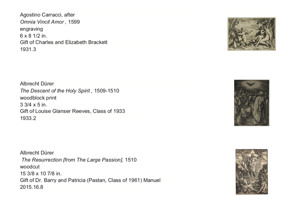 A checklist with text on the left and thumbnail images of black and white prints on the right.
