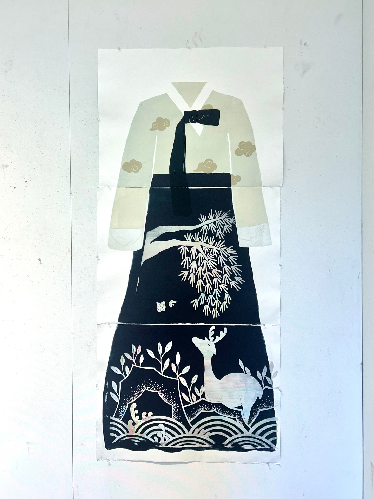 Printmaking project of a traditional hanfu outfit