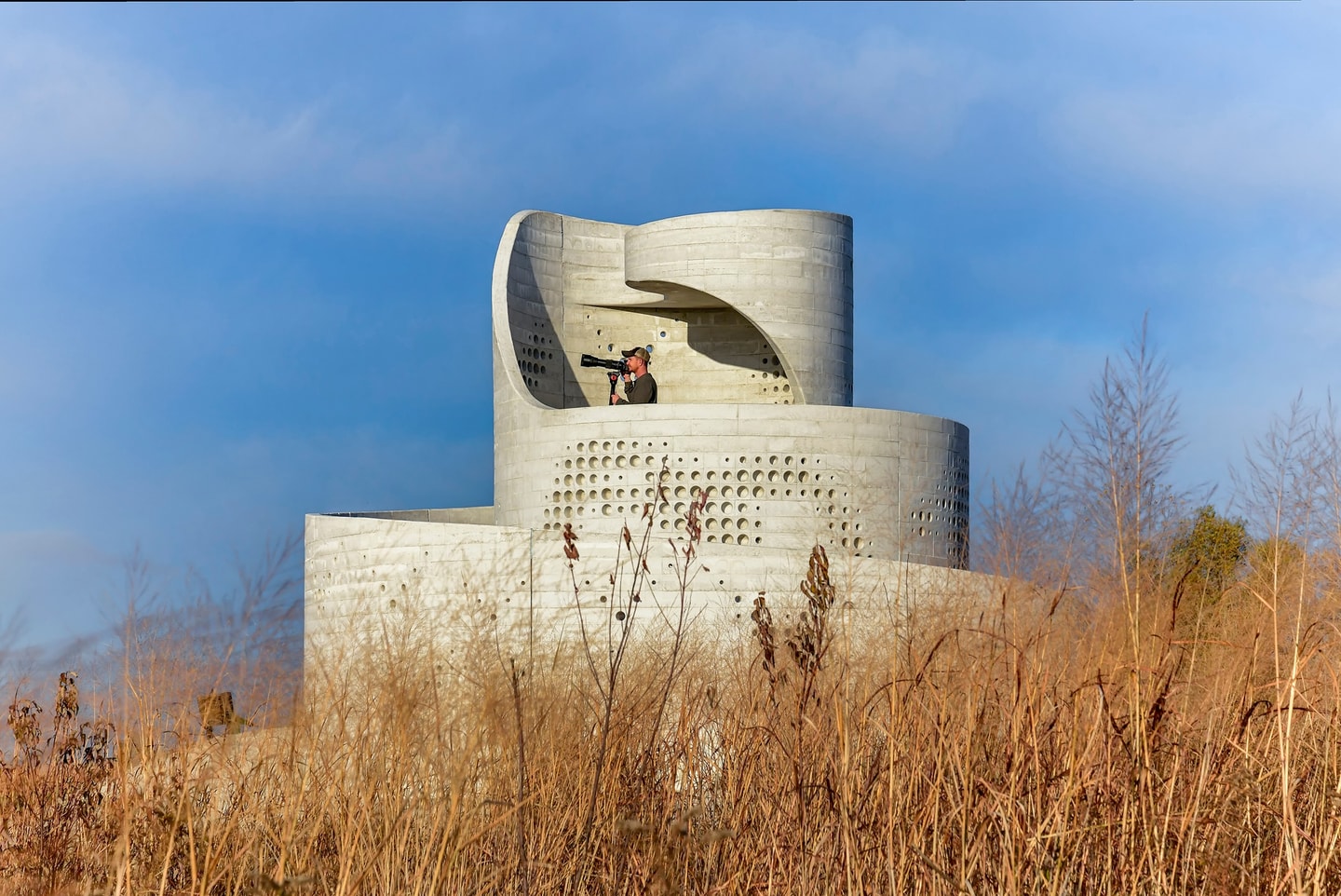 large concrete spiral bird blind