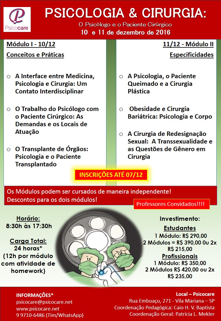 Psicologia e Cirurgia: O Psicólogo e o Paciente Cirurgico