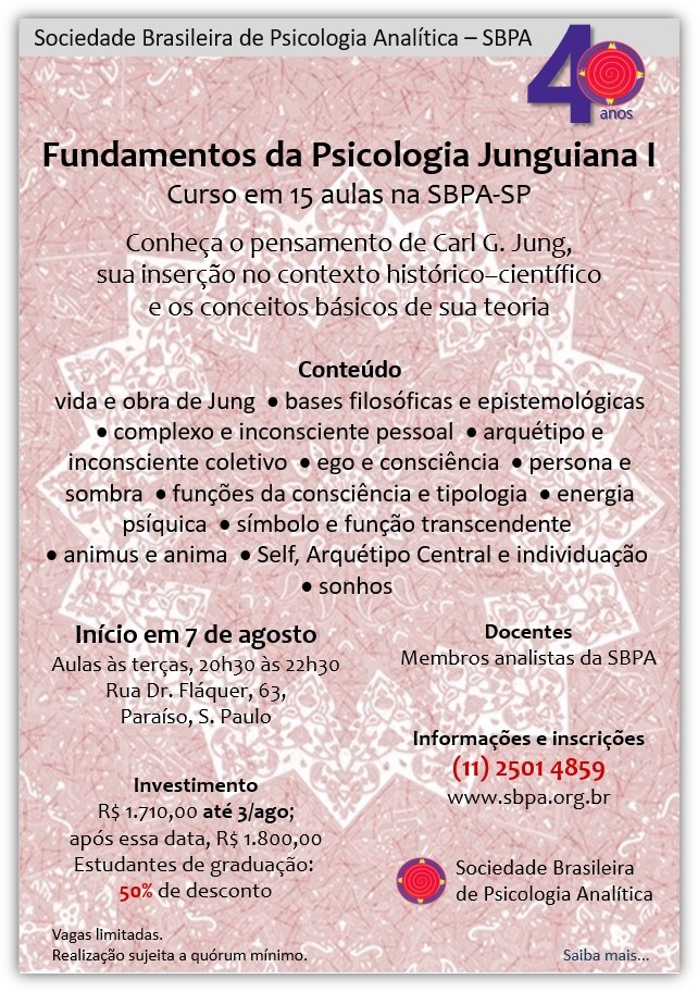 Agosto: Fundamentos da Psicologia Junguiana I - Vagas limitadas!