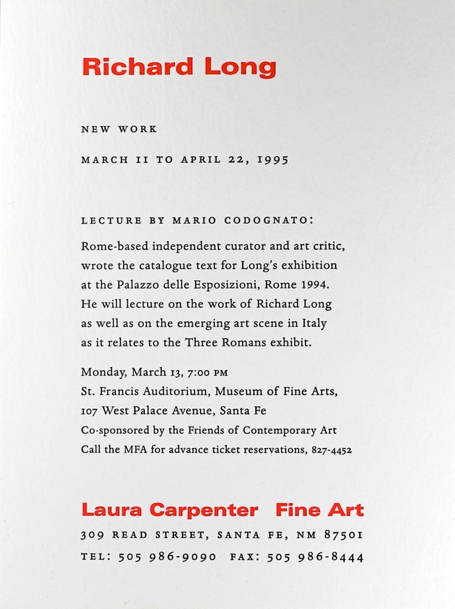 Richard Long : New Work, March 11 to April 22, 1995 [Pair of Invitation Cards]