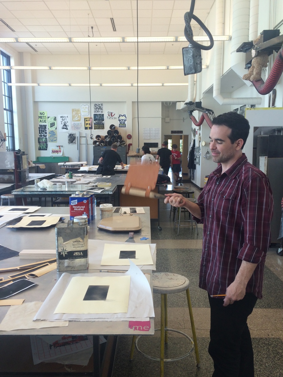 Artist working in the print shop