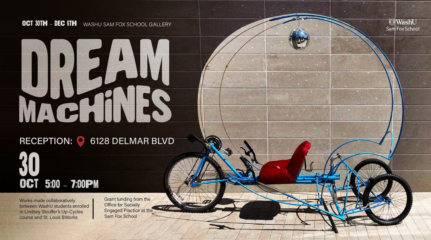 Picture of bicycle against a wall with the text "Dream Machines" in the background