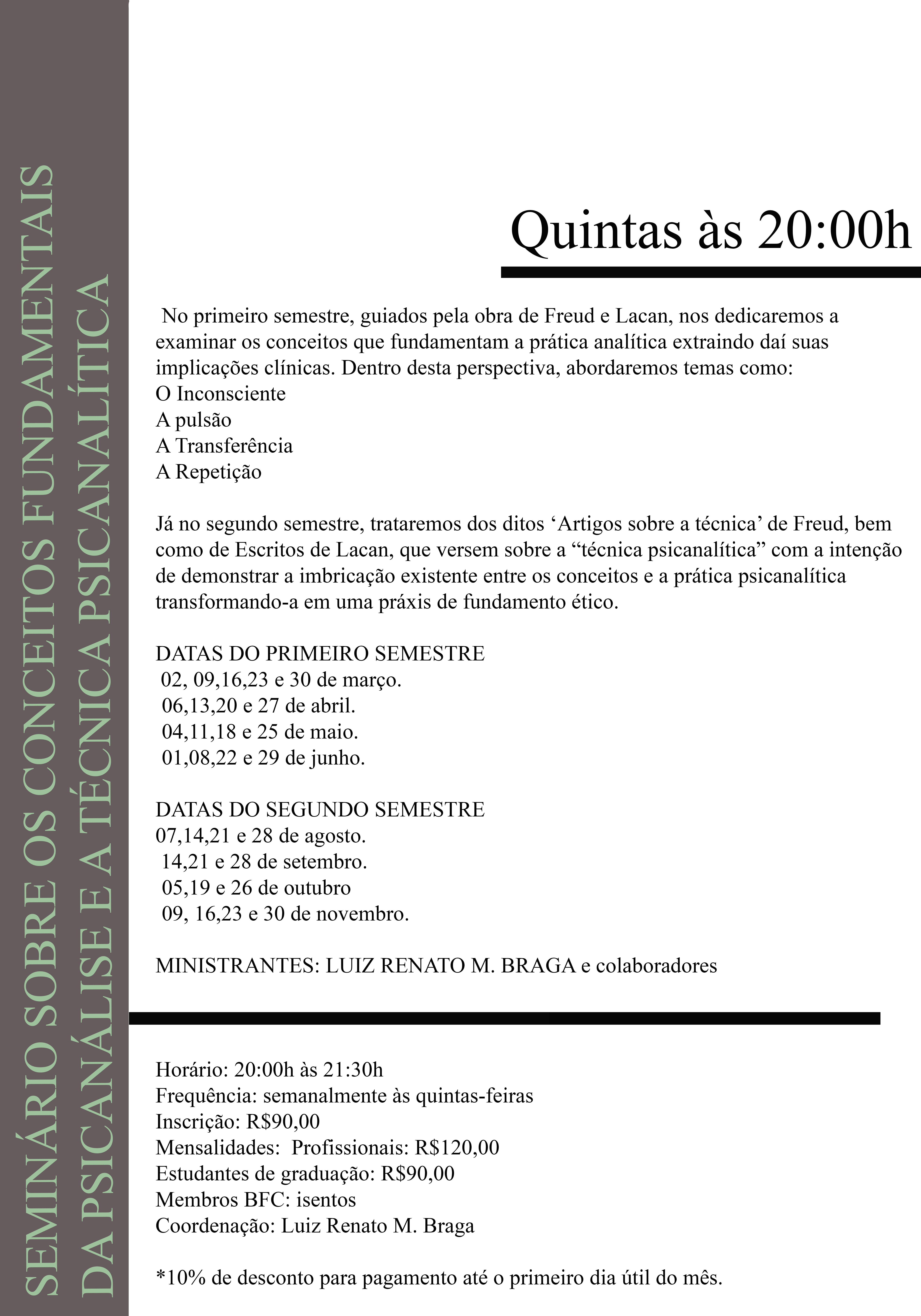 Seminário Sobre Conceitos Fundamentais da Psicanálise e a Técnica Psicanalítica