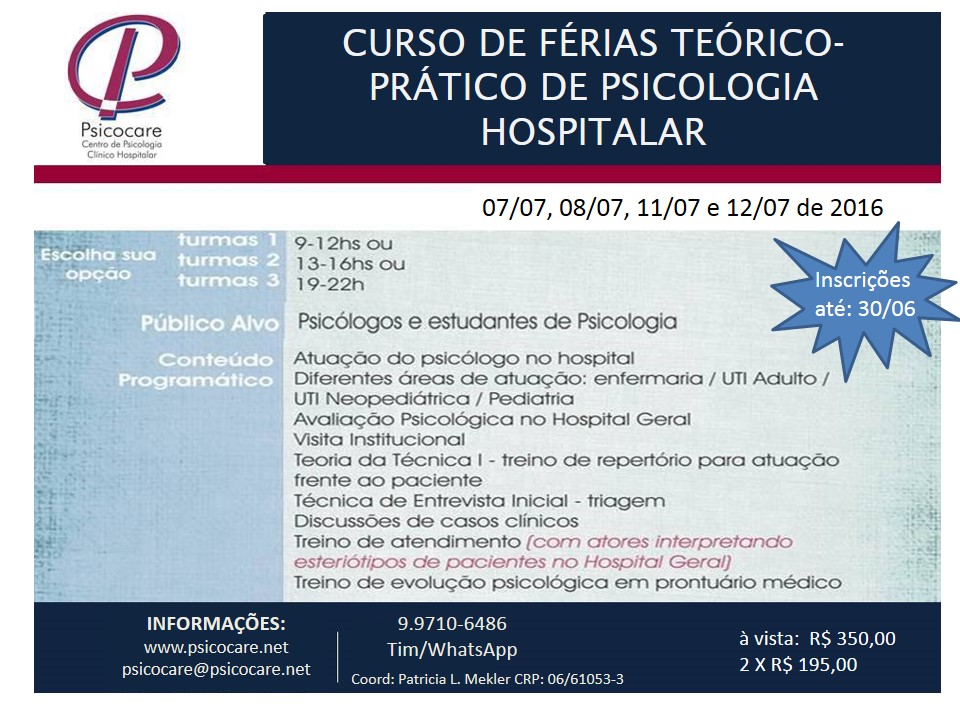 Curso de Férias Teórico Prático de Psicologia Hospitalar
