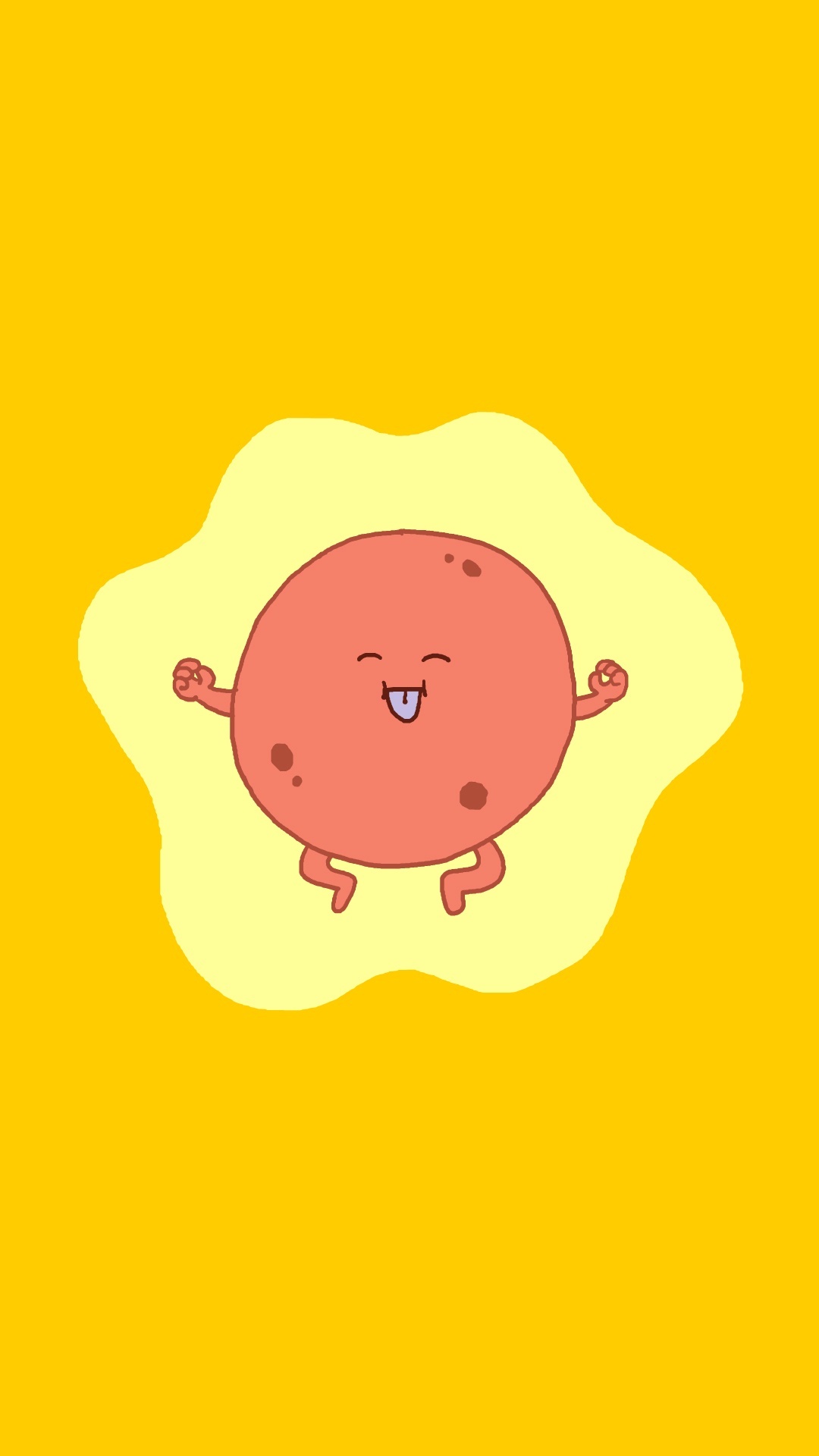Illustration of a happy piece of bologna with hands and legs on a yellow background