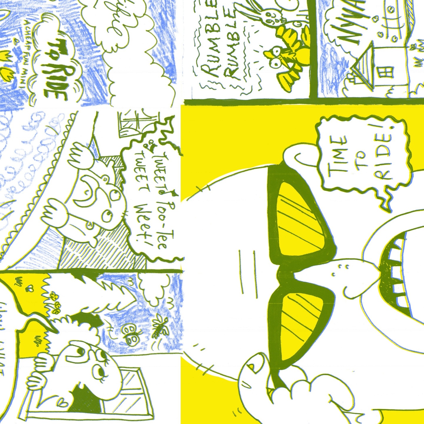 comic strip in yellow and blue