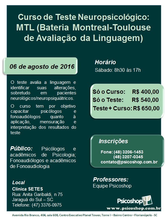 Curso de Teste Neuropsicológico: MTL (Bateria Montreal-Toulouse de Avaliação da Linguagem)