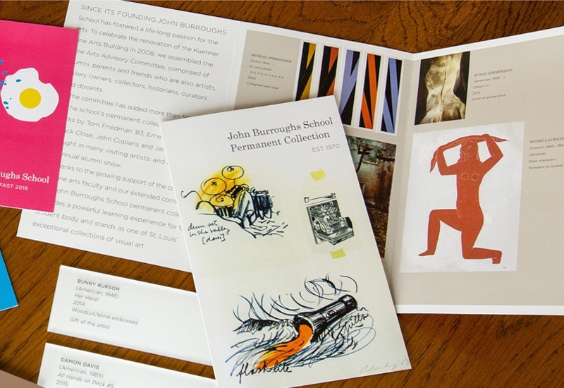 Catalog cover plus an interior spread promoting the permanent collection, featuring artworks in bold colors