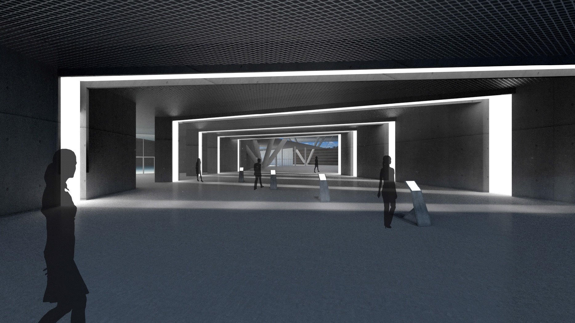 Render of Adidas Global HQ space with horizontal bands of light and visual opportunity