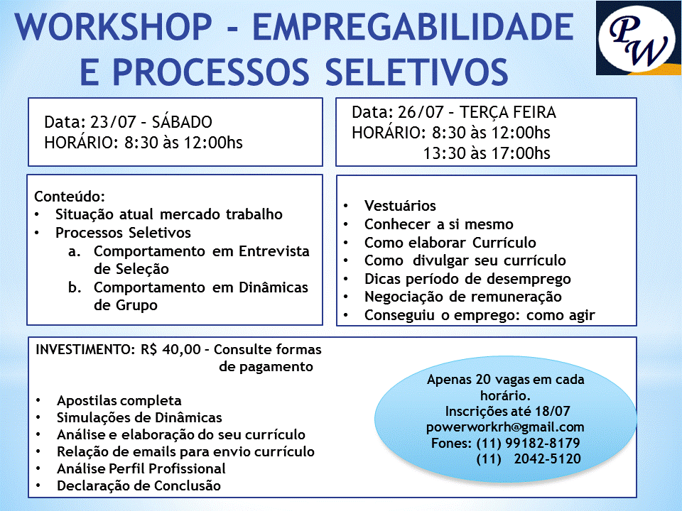 WORKSHOP EMPREGABILIDADE E PROCESSOS SELETIVOS