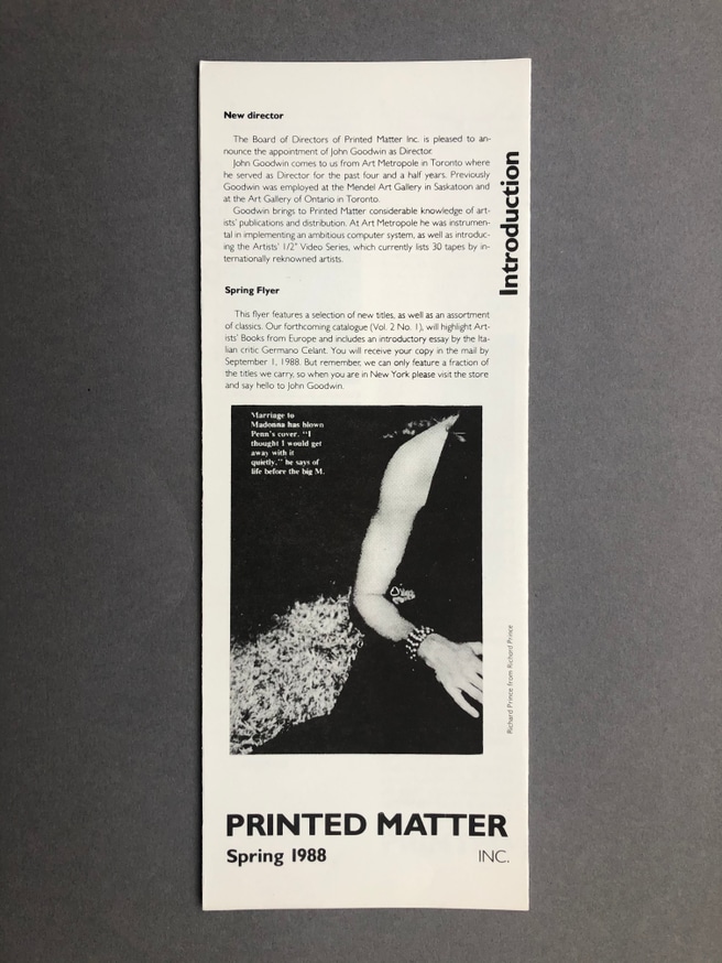 Printed Matter 1988 Spring Flyer