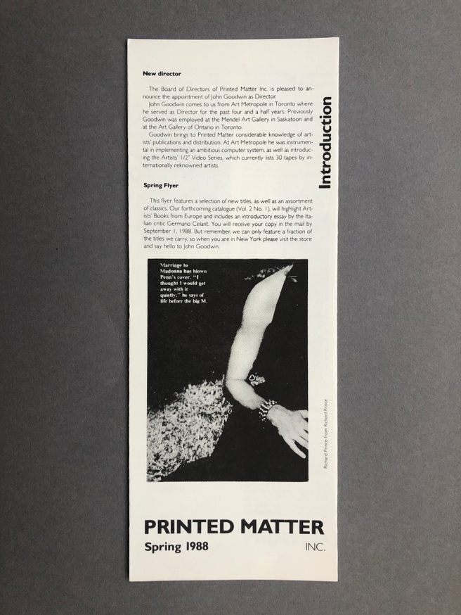 Printed Matter 1988 Spring Flyer thumbnail 1