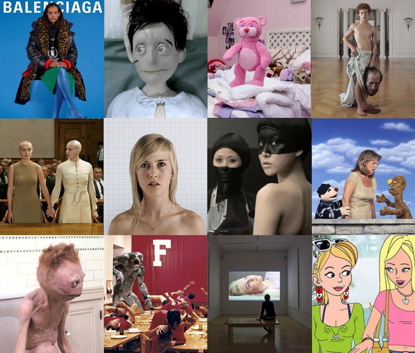 Details and stills in a 12-image grid of work by Charlie White