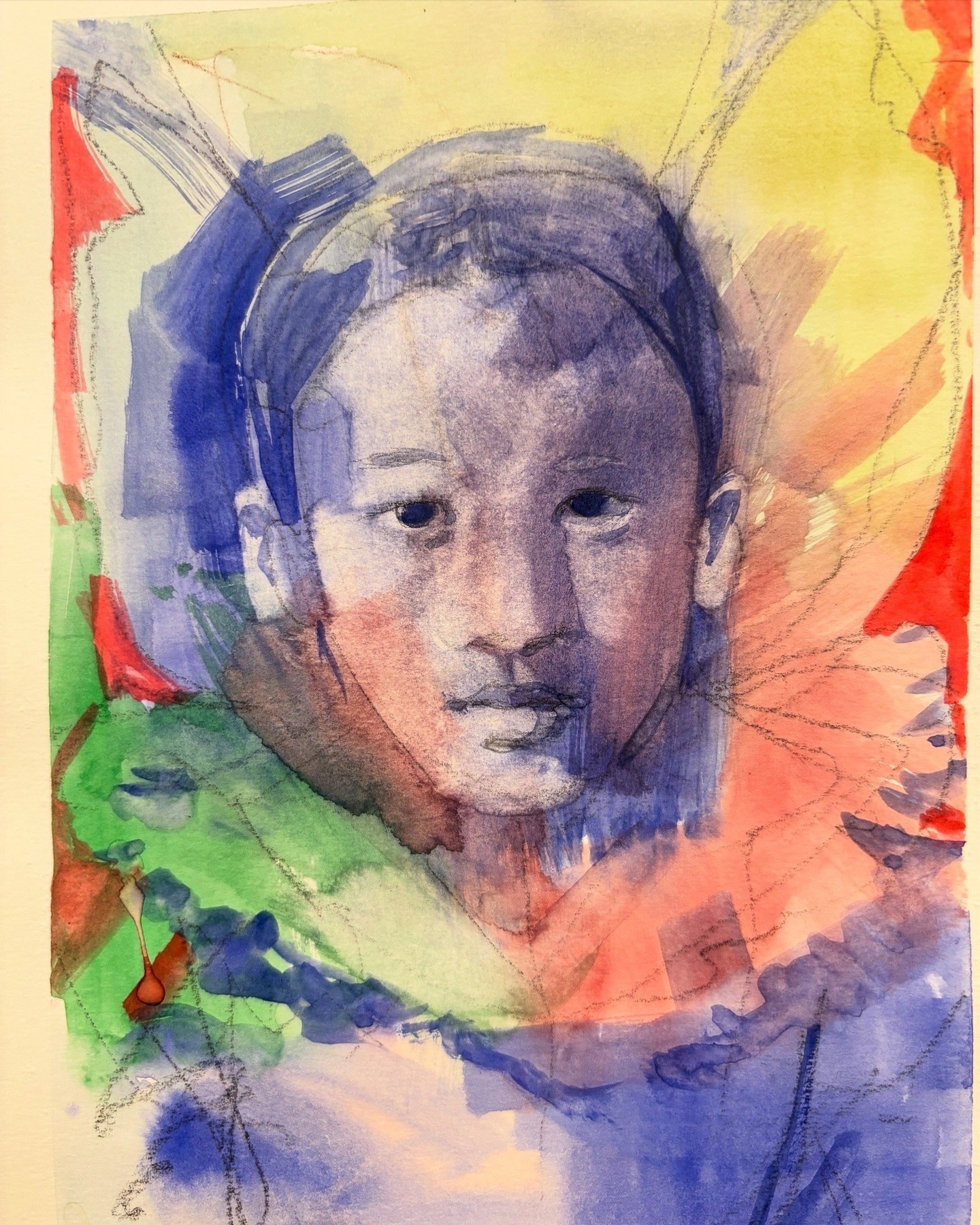 Colorful watercolor portrait.