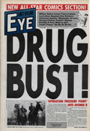 East Village Eye March 1984 "Drug Bust" Black T-shirt 