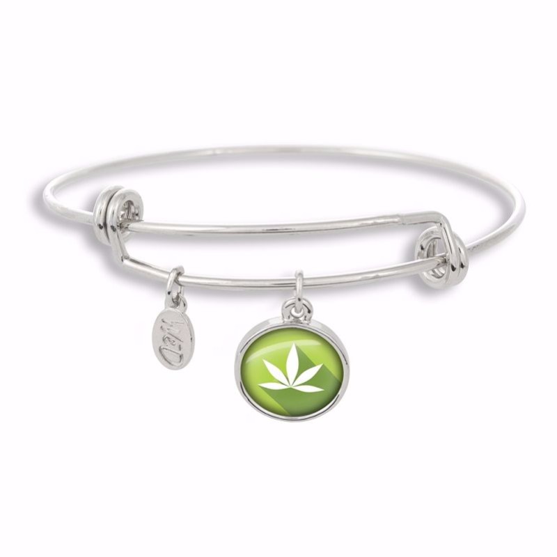 Photo of Cannabis Icon-O-Pop Collection Adjustable Bangle Bracelet (Bright Lime)