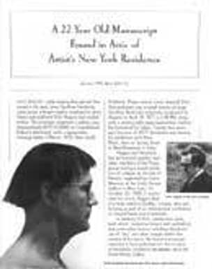 A 22 Year Old Manuscript Found in the Attic of Artist's NY Residence