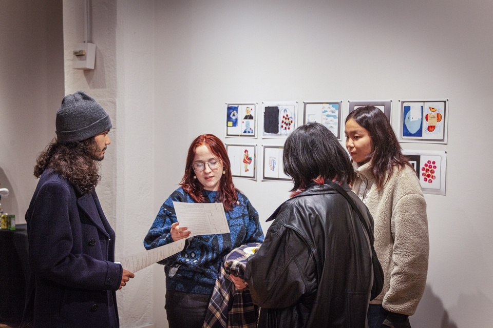 Students peruse the gallery map 