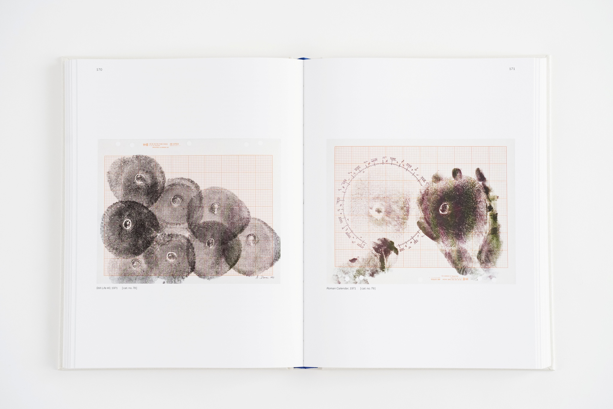 An interior spread of an exhibition catalogue displaying prints made with the artist's breast