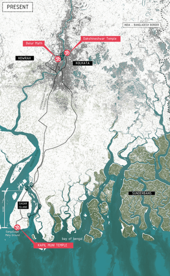 Future Sea level rise projections show large parts of the city of Kolkata and Sagar Island submerged.