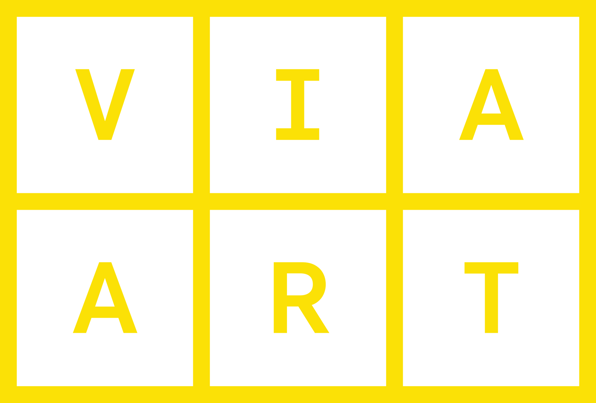 Via Art's logo: a rectangular yellow grid with one letter of the name in each square of the grid