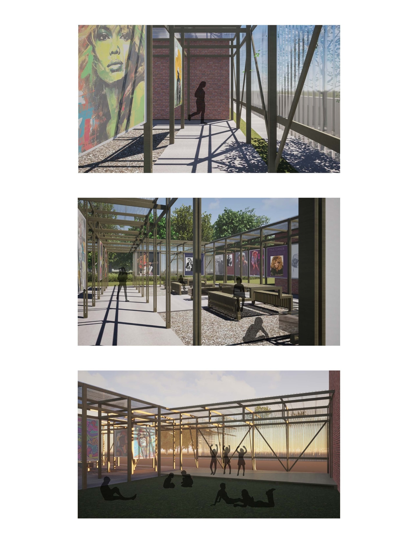 three photos of designs for a park