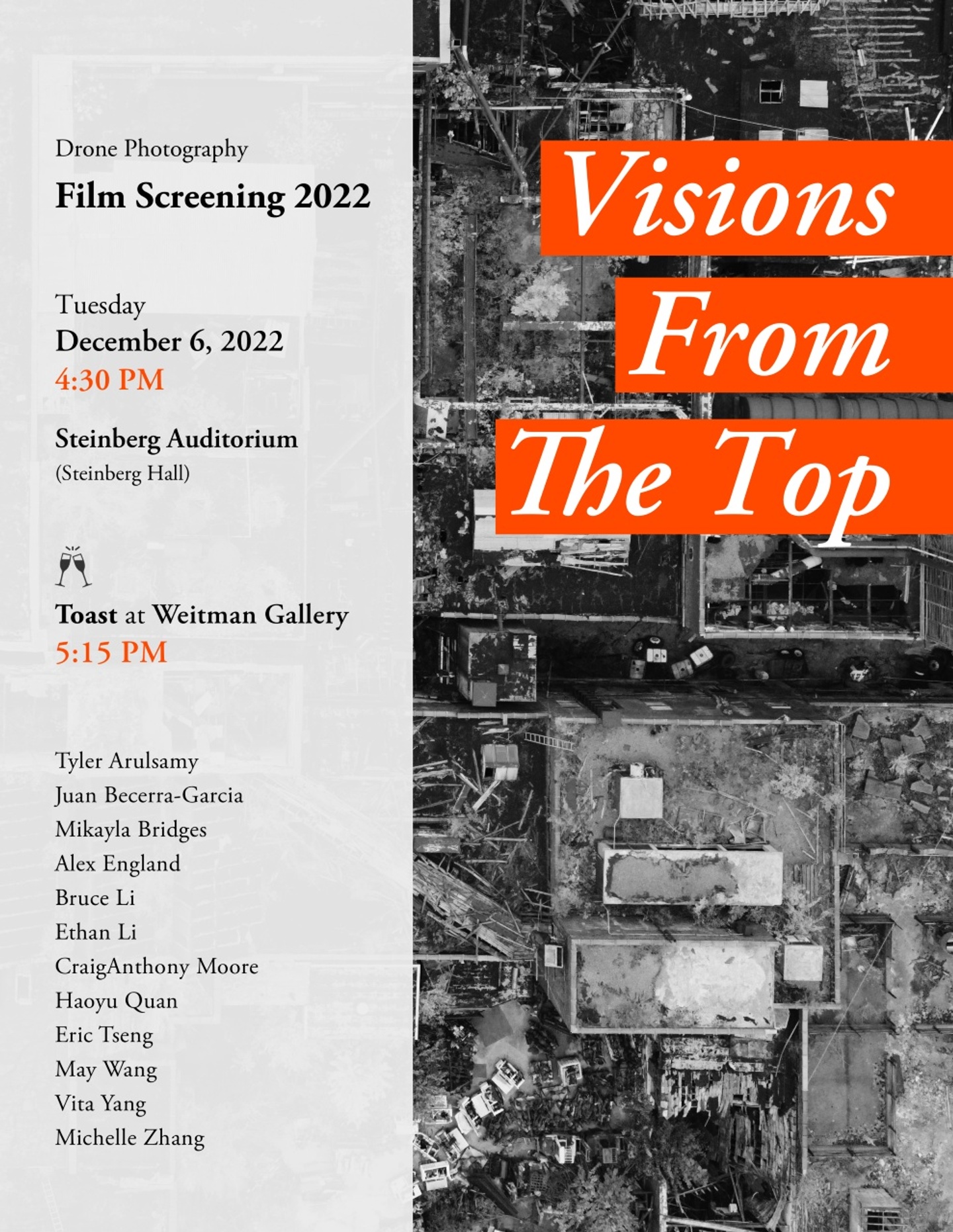 Poster of Visions from the Top with venue and time details and a list of participating students