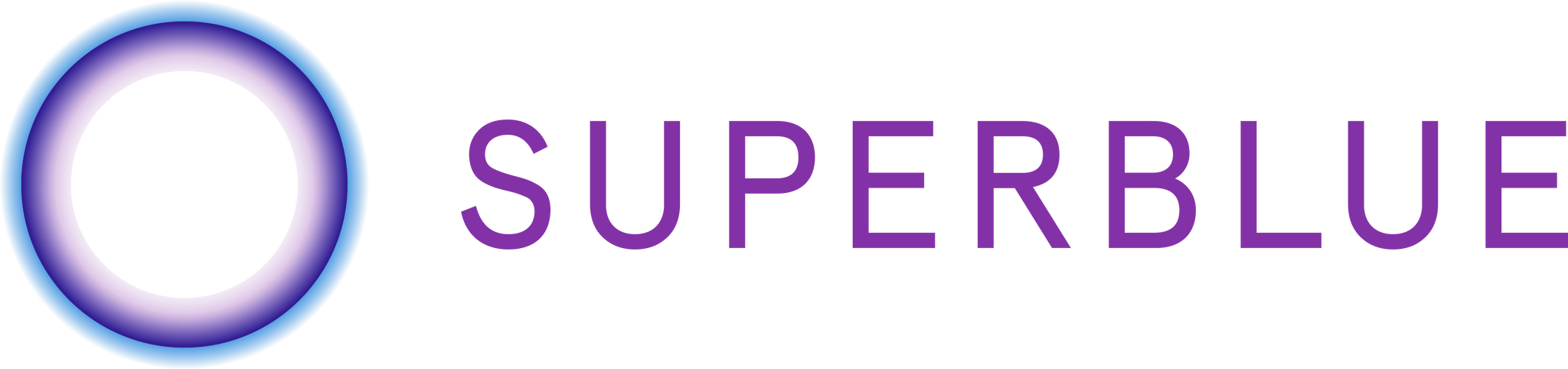 A logo with a blue ring and the name Superblue in purple type