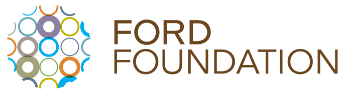 Ford Foundation logo, including the organization's name with the words stacked beside a circle comprised of tiny multicolored circles in outline.