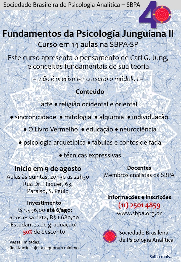 Agosto: Fundamentos da Psicologia Junguiana II - Vagas Limitadas!