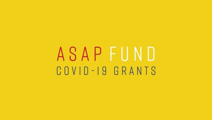 The words "ASAP FUND" appear above the words "COVID-19 GRANTS" on a yellow background.