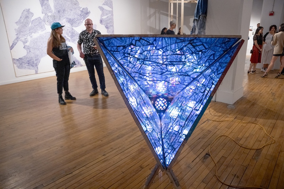 Internal kaleidoscopic view of Alex Davis' triangular sculpture