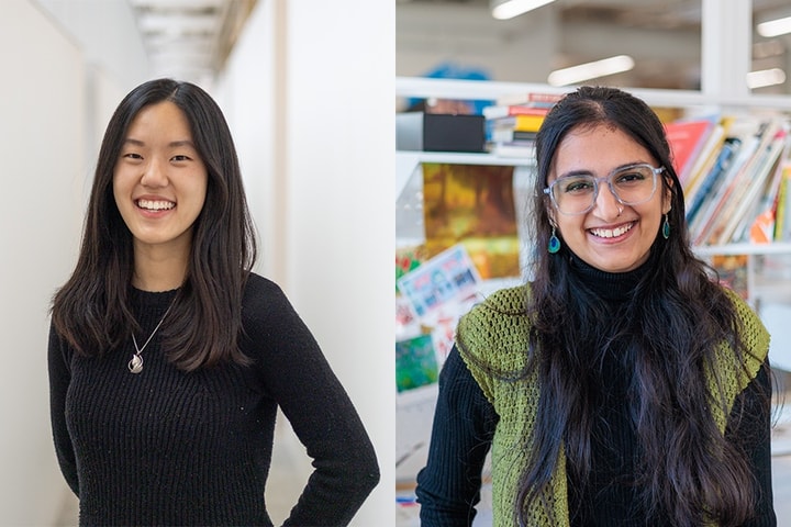 Side by side images of portraits of Sophie Leong on left and Shivani Shenoy on right