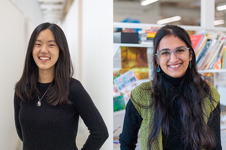 Side by side images of portraits of Sophie Leong on left and Shivani Shenoy on right