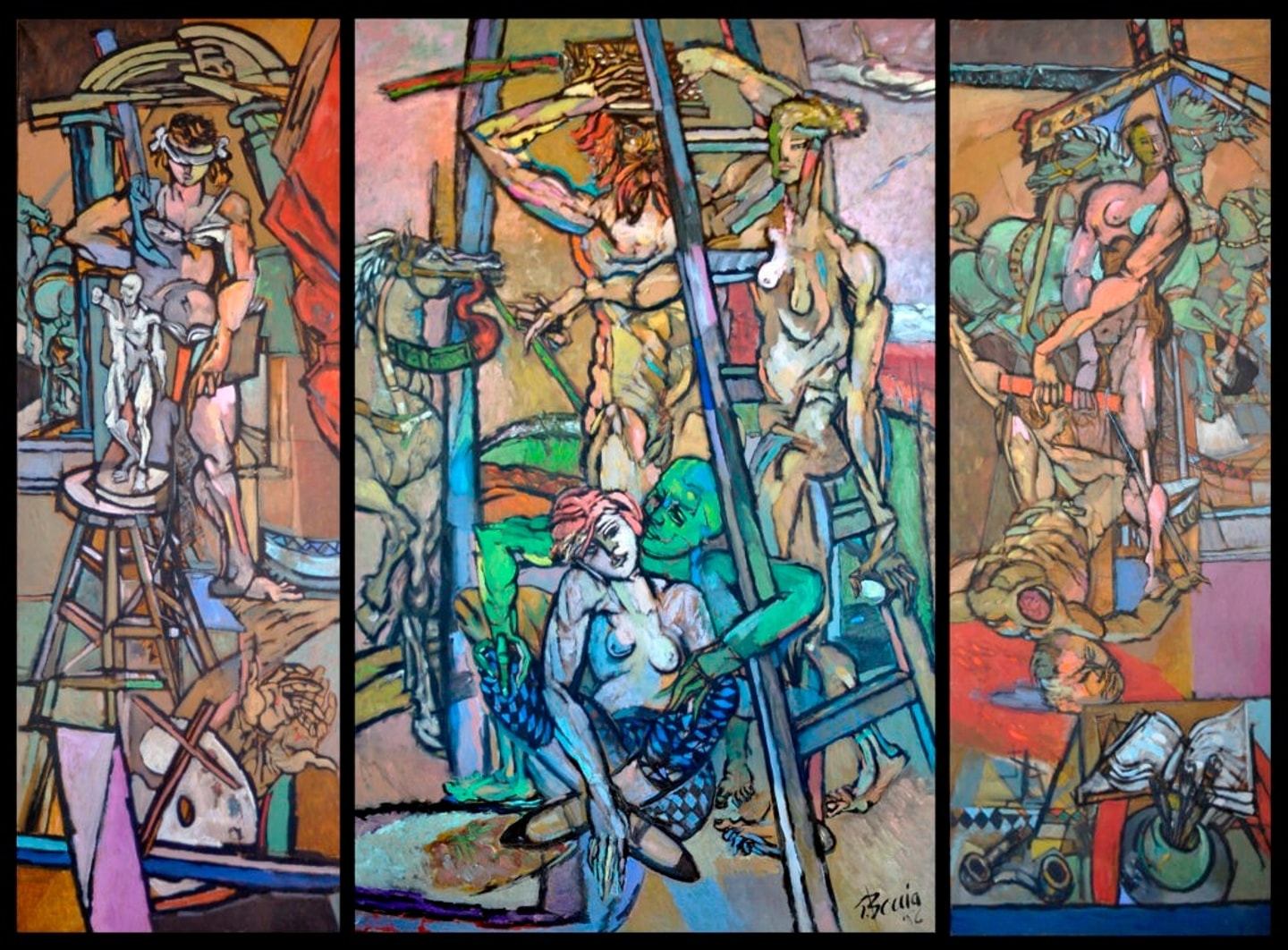 figures in muted colors in various positions