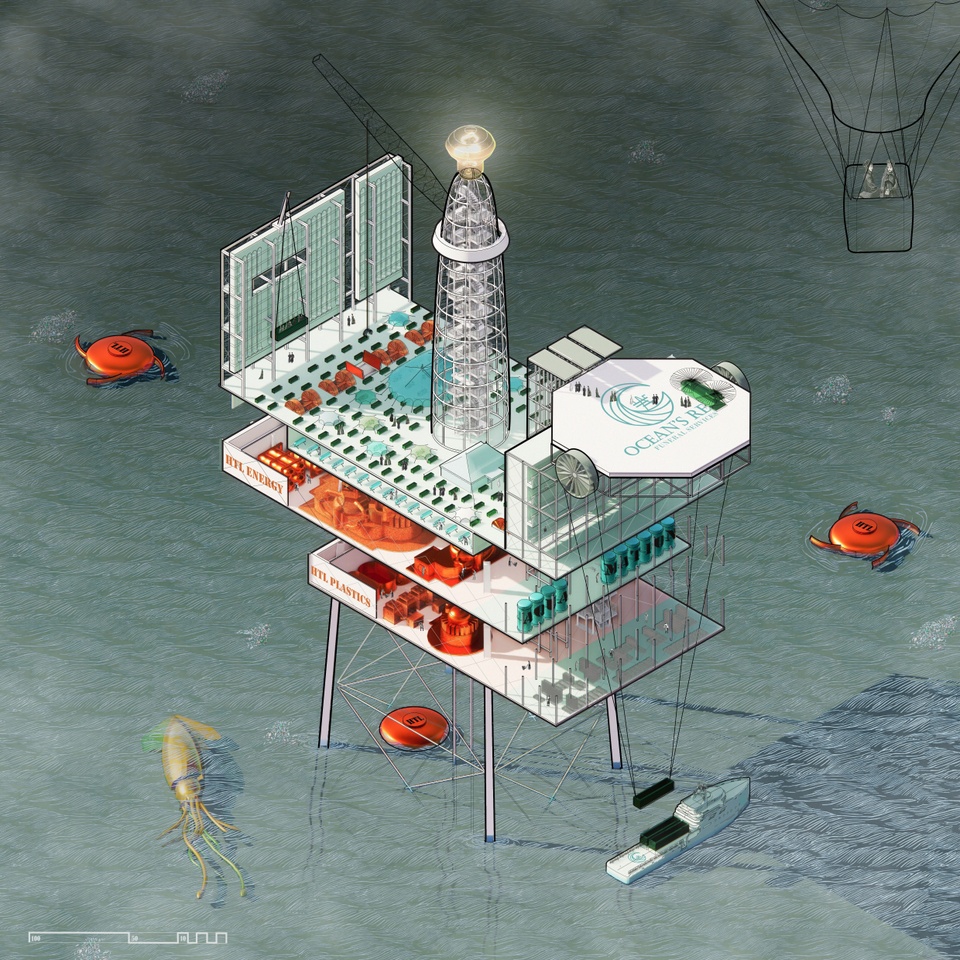 rendering of an oil rig