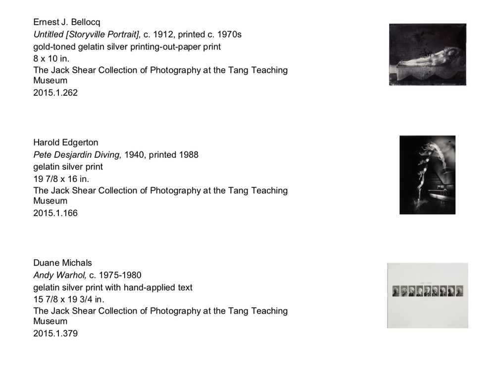 A checklist with text on the left and thumbnails images of black and white photographs on the right.