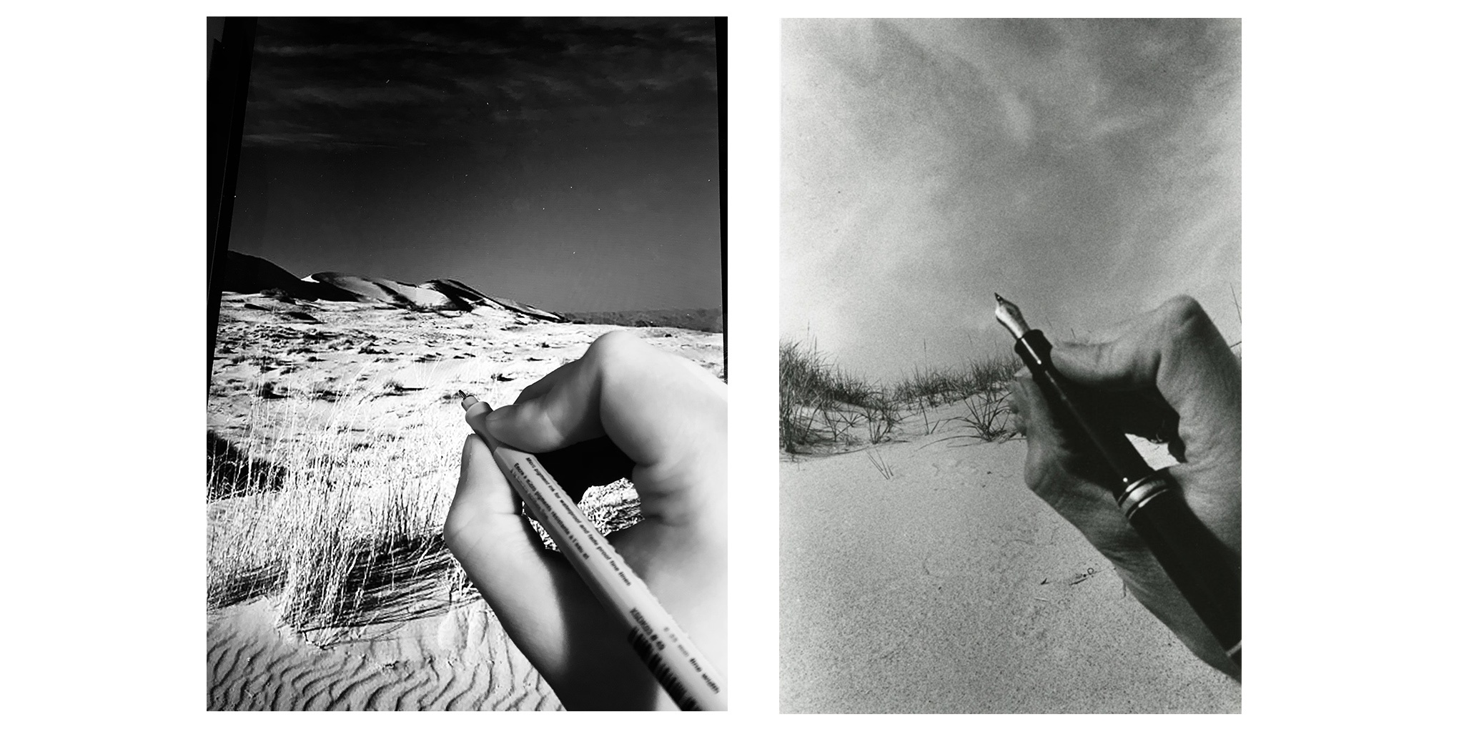 Margaret McCurdy '24 [re-creates Ralph Gibson's _Pen/Dunes (from the Somnambulist)_, 1968, gelatin silver print, 13 7/8 x 10 7/8 inches, The Jack Shear Collection of Photography at the Tang Teaching Museum, 2015.1.442](https://tang.skidmore.edu/collection/artworks/273-pen-dunes-from-the-somnambulist)