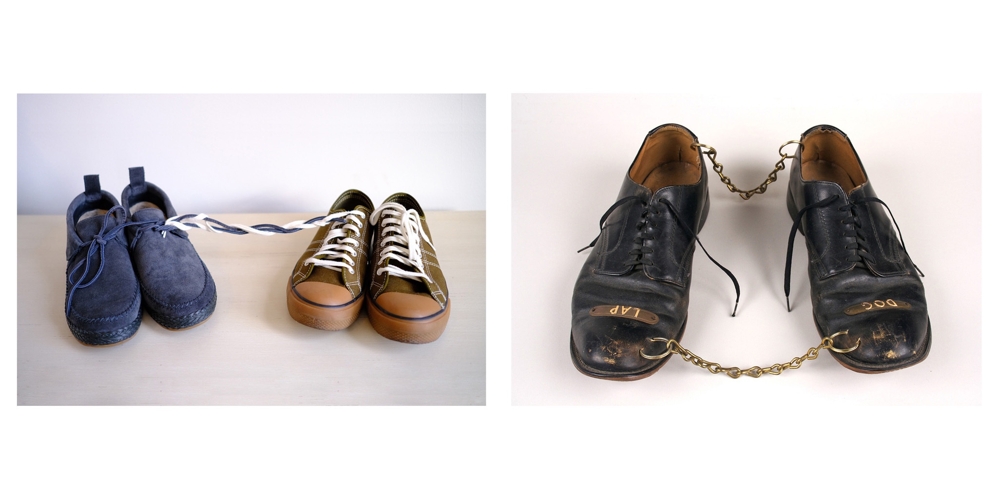 Evian Pan '17 [on Nayland Blake's _Lap Dog_, 1986, leather shoes, brass labels and chains, Gift of Patti and Frank Kolodny, 2008.12.1](https://tang.skidmore.edu/collection/artworks/1164-lap-dog)