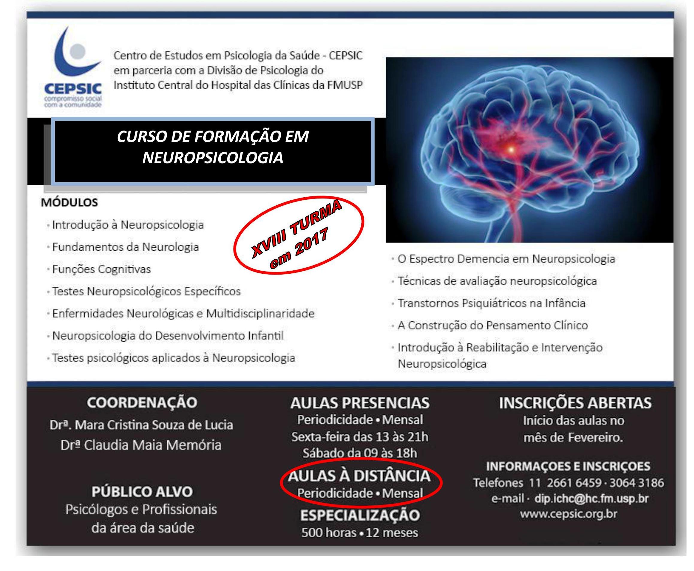 Curso de Formação em Neuropsicologia HCFMUSP e CEPSIC/2017