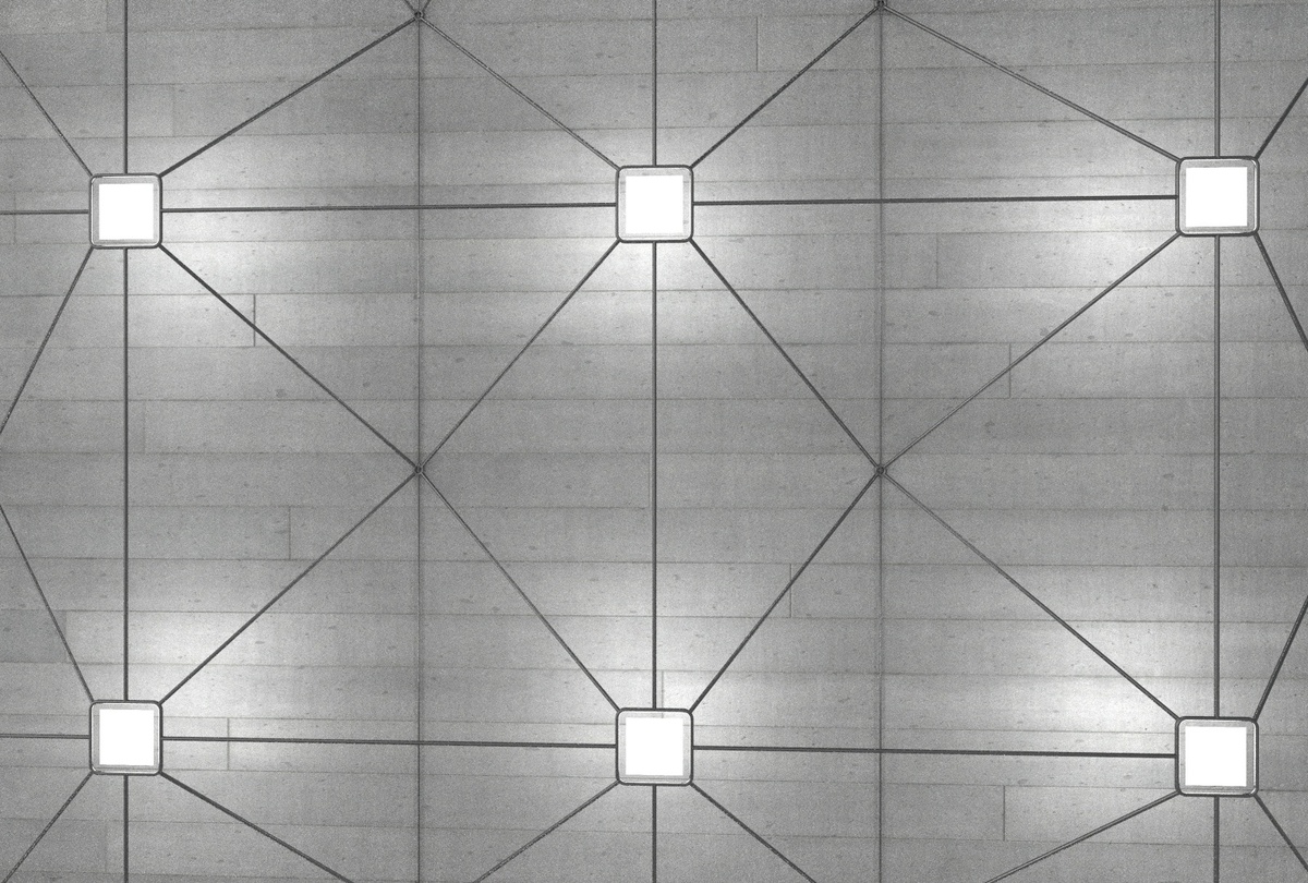 Closeup render showing low-resolution diodes with thin grid structure in between.