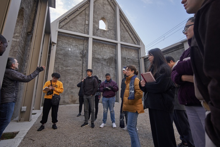 Photo of people in front of church