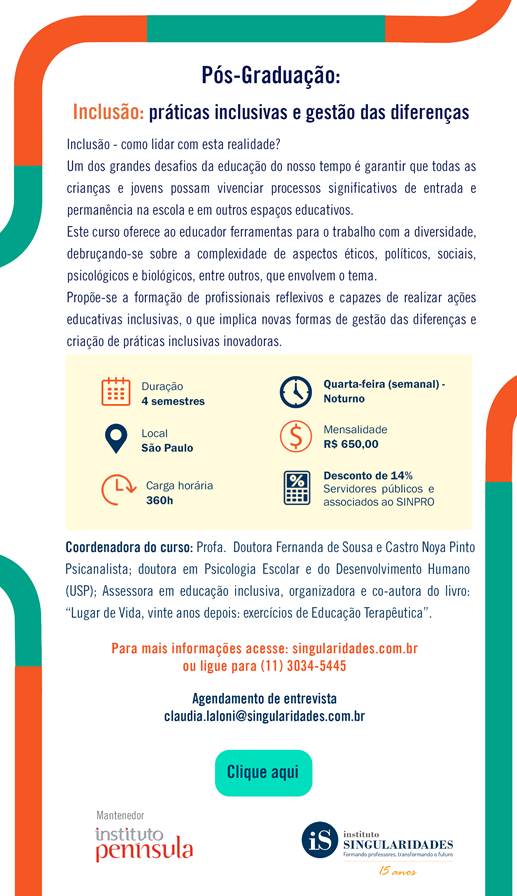 Faça o curso pós-graduação de Inclusão do Singularidades. Últimas vagas!