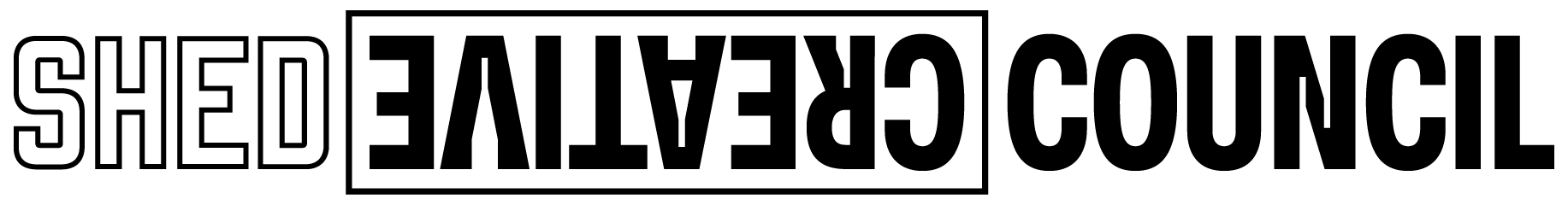 Shed Creative Council logo, with the group's name listed horizontally. The word creative appears upside down.