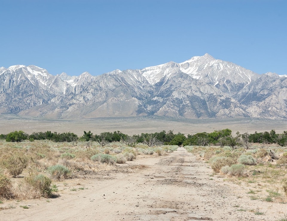 desert with mountains and blue sky in the background